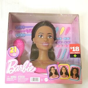 Barbie Styling Head Doll 21 Pieces‎ Accessories Hair Brushes Clips Beads Pink